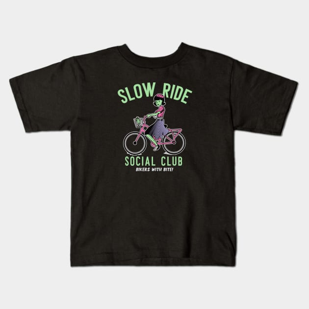 Funny Zombie on Bicycle // Slow Ride Social Club Kids T-Shirt by SLAG_Creative